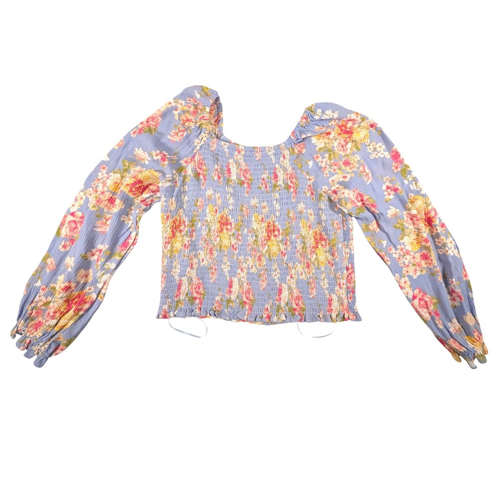 C & V Girls Floral Smocked Peasant Tops Lot of 3 Pink Blue Cream Boho Size XL - Picture 4 of 16